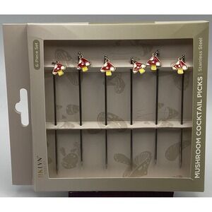BKLYN‎ Steel Co Cocktail Picks Set of 6 Mushrooms Martinis Appetizers Stainless